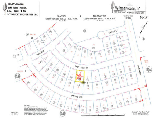 BEAUTIFUL RESIDENTIAL LOT IN A VERY QUIET AREA IN SALTON CITY!! LOW MONTHLY PAYMENTS OF $175.00  2180 Palm Tree Ave., Salton City, CA 92275 APN: 016-173-006-000
