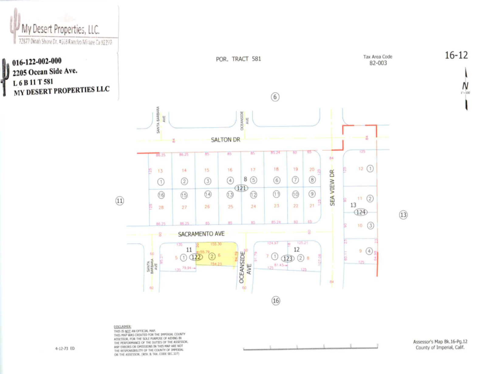 GREAT RESIDENTIAL LOT LOCATED IN A QUIET AREA!! LOW MONTHLY PAYMENTS OF $500.00  2205 Oceanside Ave., Salton City, CA 92275 APN: 016-122-002-000