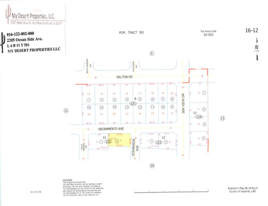 GREAT RESIDENTIAL LOT LOCATED IN A QUIET AREA!! LOW MONTHLY PAYMENTS OF $500.00  2205 Oceanside Ave., Salton City, CA 92275 APN: 016-122-002-000