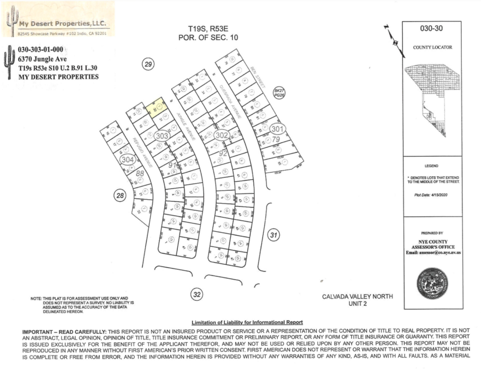 *NEW* NYE COUNTY, NEVADA RESIDENTIAL LOT NEAR HWY 160!! LOW MONTHLY PAYMENTS OF $135.00 6370 Jungle Ave., Pahrump, NV 89041 APN: 030-303-01 - Get Land Today