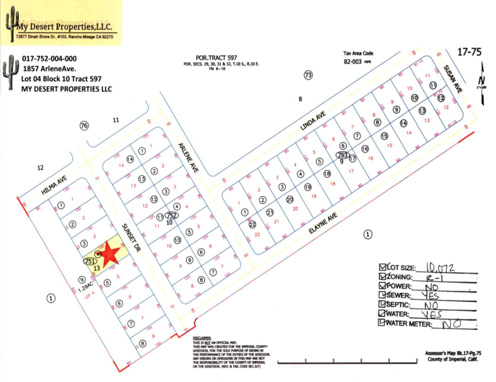 RESIDENTIAL LOT ON THE WESTSIDE OF THE HIGHWAY!! LOW MONTHLY PAYMENTS OF $250.00  1857 Arlene Ave., Salton City, CA 92275 APN: 017-752-004-000