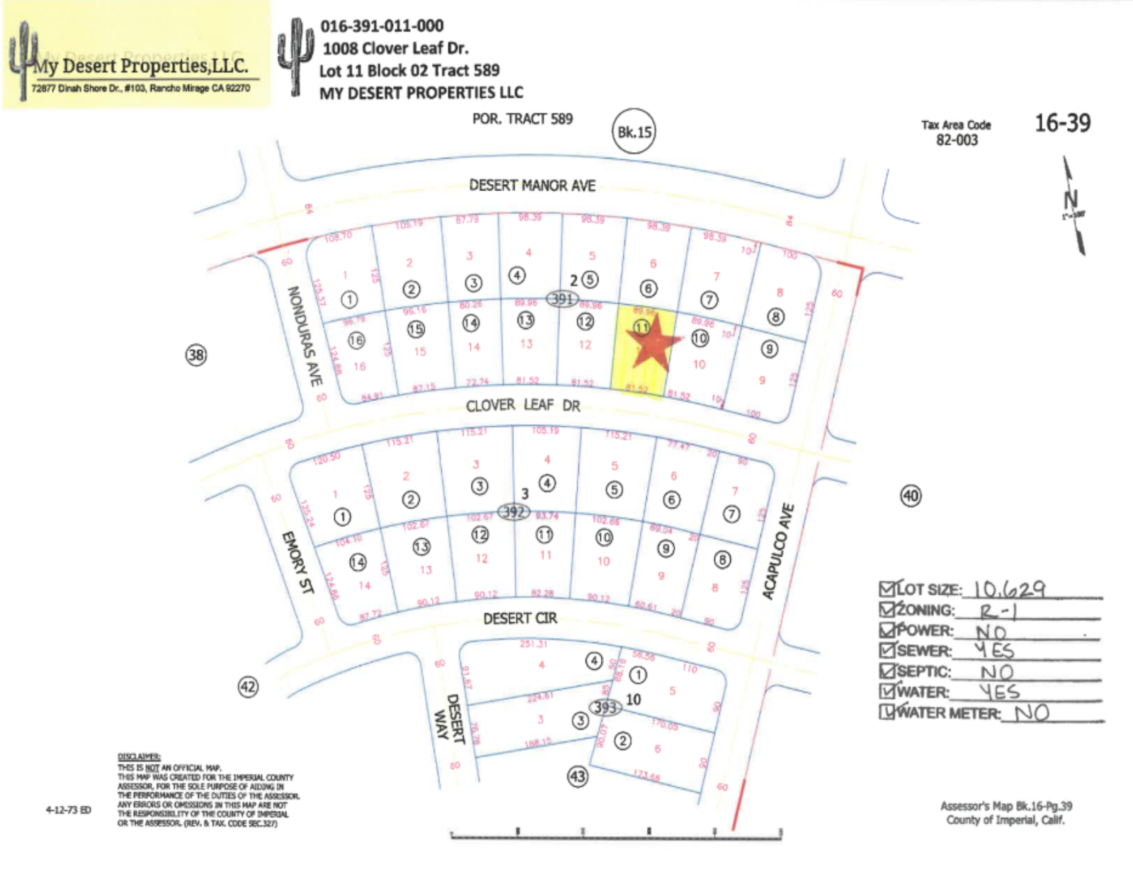 RESIDENTIAL LOT IN A QUIET AREA IN SALTON CITY!! LOW MONTHLY PAYMENTS OF $200.00  1008 Clover Leaf Dr., Salton City, CA 92274 APN: 016-391-011-000