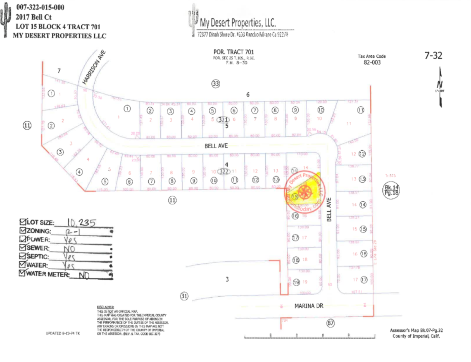 RESIDENTIAL LOT IN EXCLUSIVE AREA NEAR HWY 86 and SR22!! LOW MONTHLY PAYMENTS OF $325.00  2017 Bell Ct., Salton City, CA 92275 APN: 007-322-015-000
