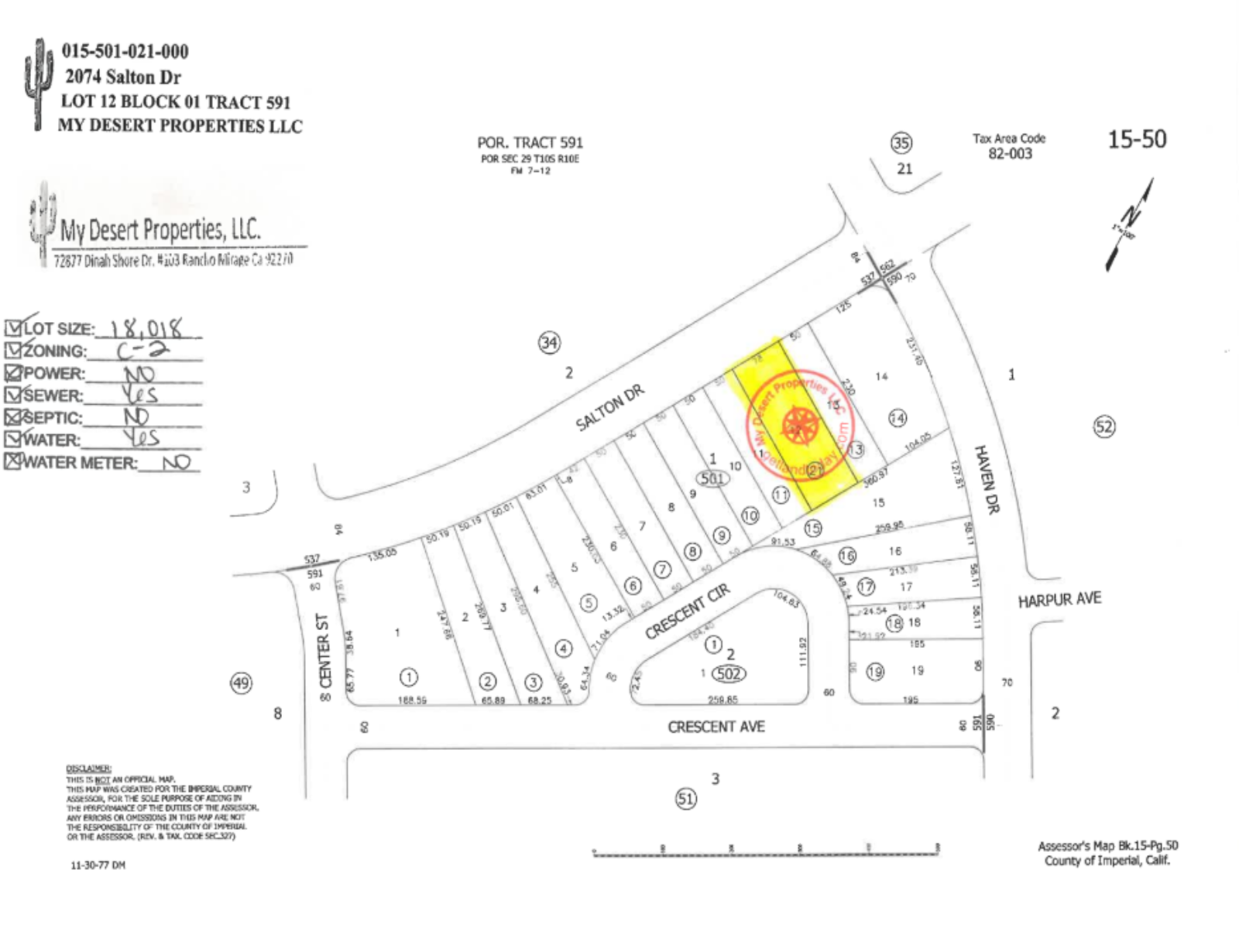 OVERSIZED COMMERCIAL LOT NEAR HIGHWAY 86!! LOW MONTHLY PAYMENTS OF $325.00   2074 Salton Dr., Salton City, CA 92275 APN: 015-501-021-000