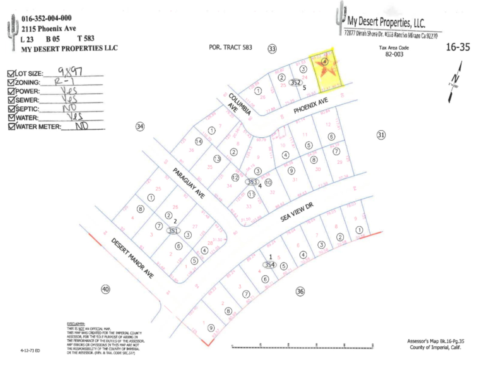 RESIDENTIAL LOT IN A QUIET AREA IN SALTON CITY!! LOW MONTHLY PAYMENTS OF $235.00   2115 Phoenix Ave., Salton City, CA 92275 APN: 016-352-004-000