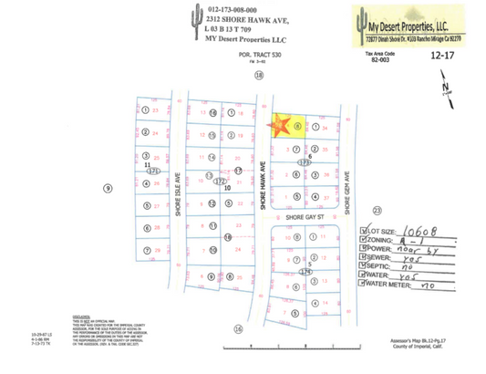 RESIDENTIAL LOT NEAR HIGH SCHOOL!! LOW MONTHLY PAYMENTS OF $235.00   2312 Shore Hawk Ave., Salton City, CA 92275 APN: 012-173-008-000
