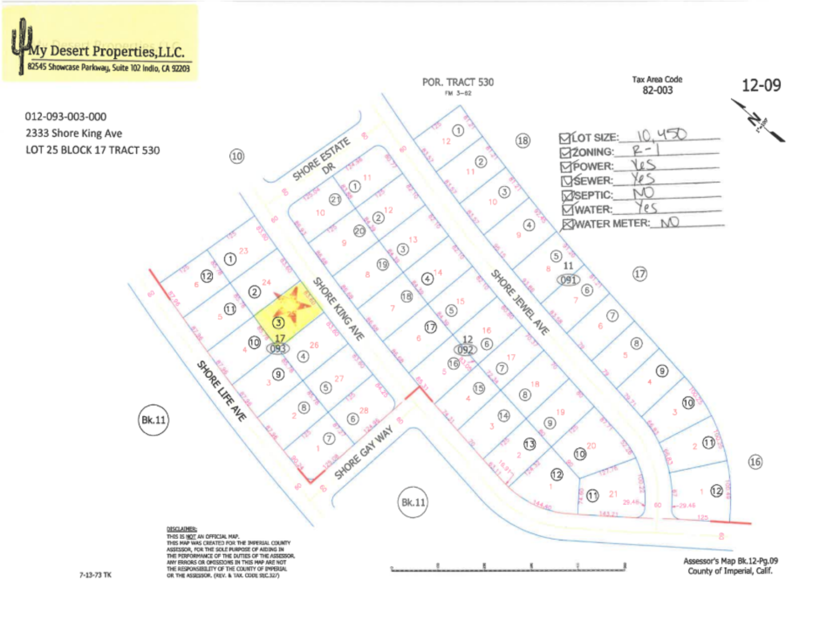 GREAT RESIDENTIAL LOT NEAR HIGH SCHOOL!! LOW MONTHLY PAYMENTS OF $225.00   2333 Shore King Ave., Salton City, CA 92275 APN: 012-093-003-000