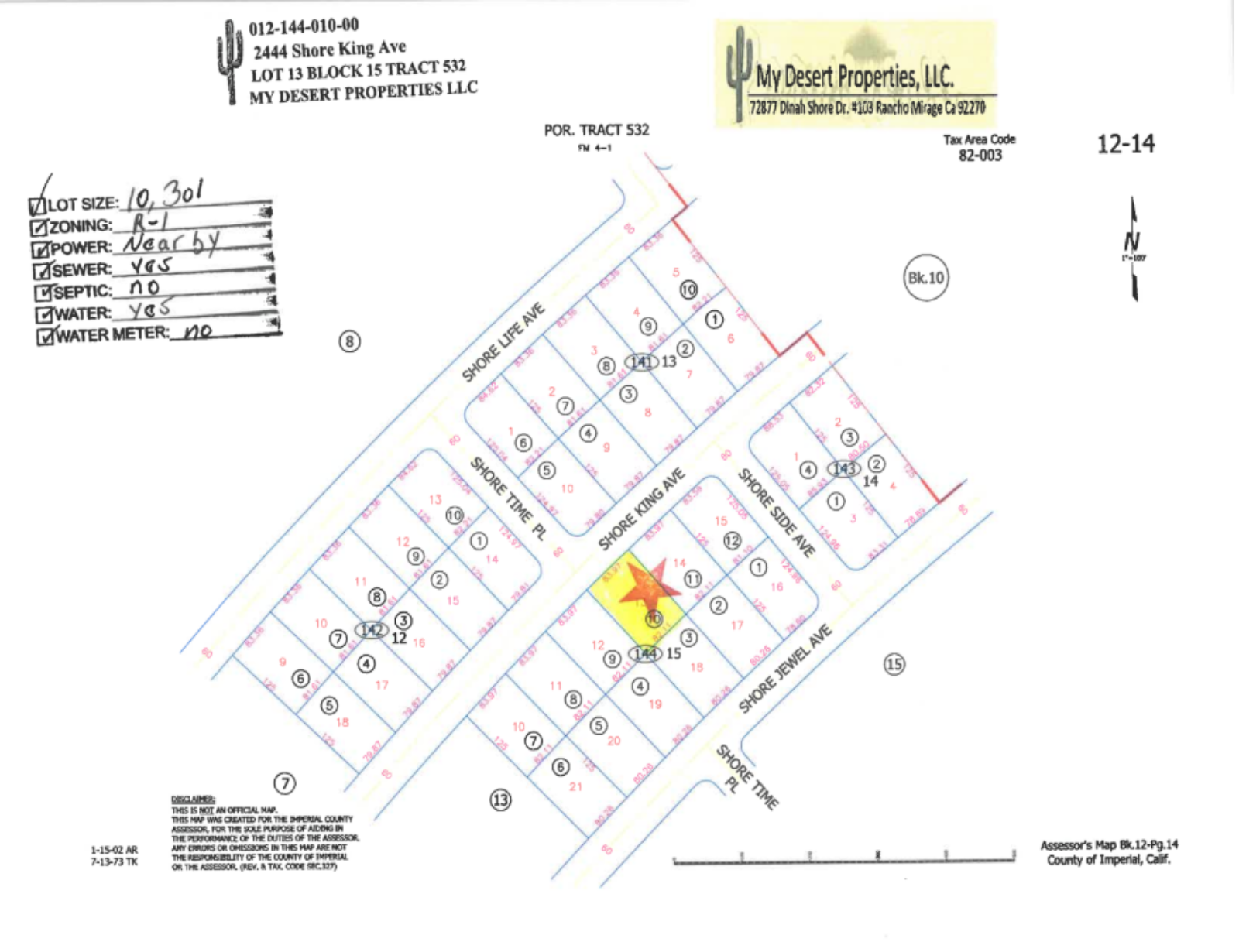 RESIDENTIAL LOT ONE BLOCK FROM HIGH SCHOOL!! LOW MONTHLY PAYMENTS OF $225.00   2444 Shore King Ave., Salton City, CA 92275 APN: 012-144-010-000