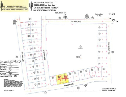 RESIDENTIAL COMBO LOTS LOCATED NEAR ELEMENTARY SCHOOL!! LOW MONTHLY PAYMENTS OF $400.00  2538 & 2540 Sea King Ave., Salton City, CA 92275 APN: 010-232-015-000 & 010-232-016-000