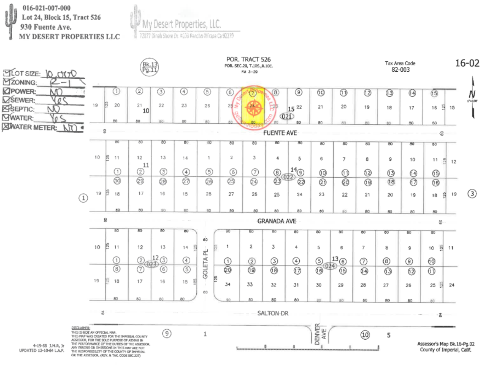 RESIDENTIAL LOT IN A QUIET AREA IN SALTON CITY!! LOW MONTHLY PAYMENTS OF $200.00  930 Fuente Ave., Salton City, CA 92274 APN: 016-021-007-000