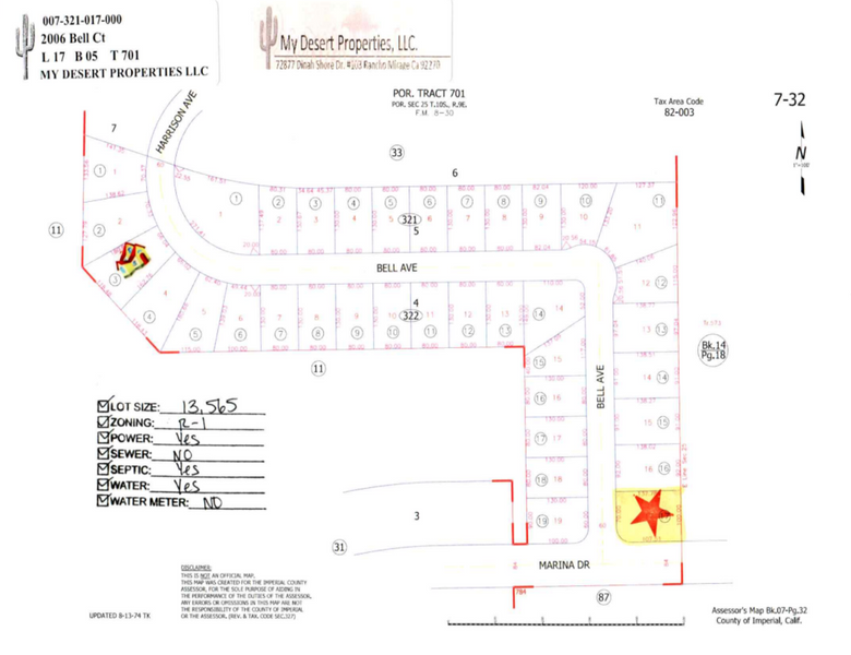 NEW RESIDENTIAL LOT IN EXCLUSIVE AREA!! LOW MONTHLY PAYMENTS OF $275.00  2006 Bell Ct., Salton City, CA 92275 APN: 007-321-017-000 - Get Land Today