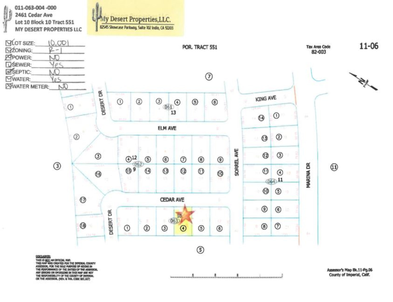 RESIDENTIAL LOT NEAR HIGHWAY 86!! LOW MONTHLY PAYMENTS OF $215.00   2461 Cedar Ave., Salton City, CA 92275 APN: 011-063-004-000