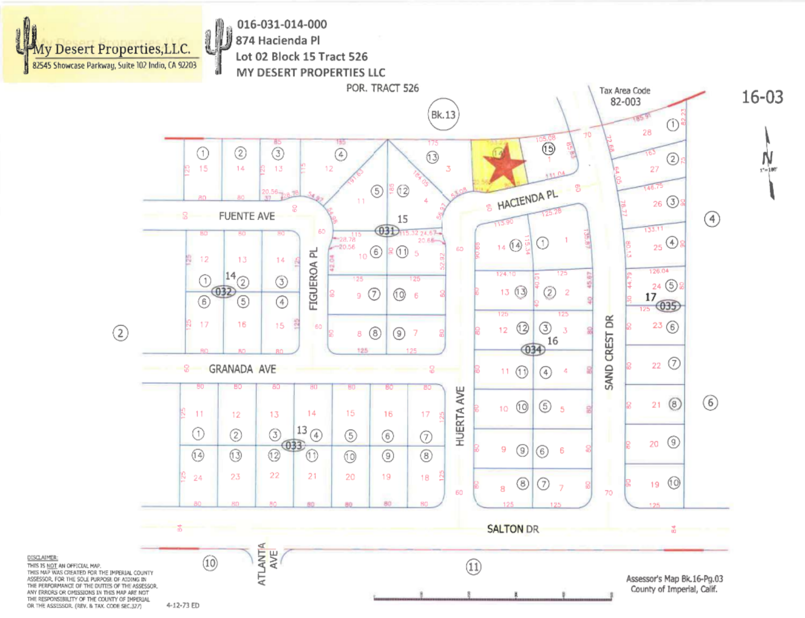 OVERSIZED RESIDENTIAL LOT IN A QUIET AREA IN SALTON CITY WITH A BEUTIFUL SCENERY!! LOW MONTHLY PAYMENTS OF $160.00  874 Hacienda Pk., Salton City, CA 92275 APN: 016-031-014-000