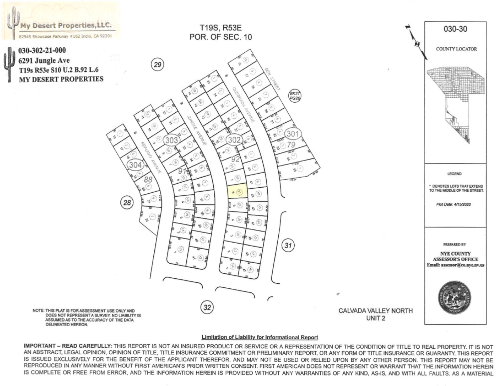 *NEW* NYE COUNTY, NEVADA RESIDENTIAL LOT NEAR HWY 160!! LOW MONTHLY PAYMENTS OF $135.00 6291 Jungle Ave., Pahrump, NV 89041 APN: 030-302-21 - Get Land Today