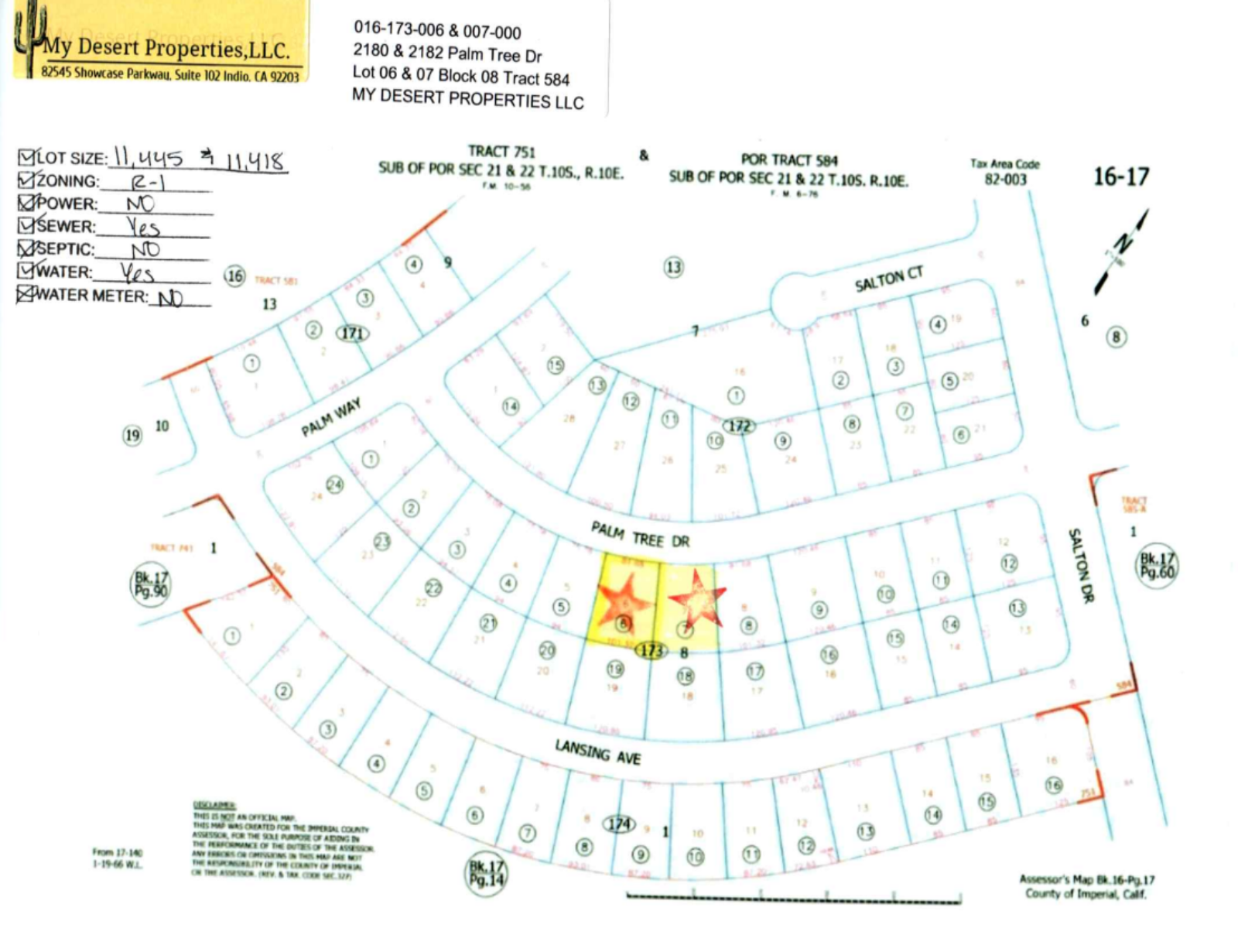 BEAUTIFUL RESIDENTIAL LOT IN A VERY QUIET AREA IN SALTON CITY!! LOW MONTHLY PAYMENTS OF $350.00  2180 & 2182 Palm Tree Ave., Salton City, CA 92275 APN: 016-173-006-000 & 016-173-007-000 - Get Land Today