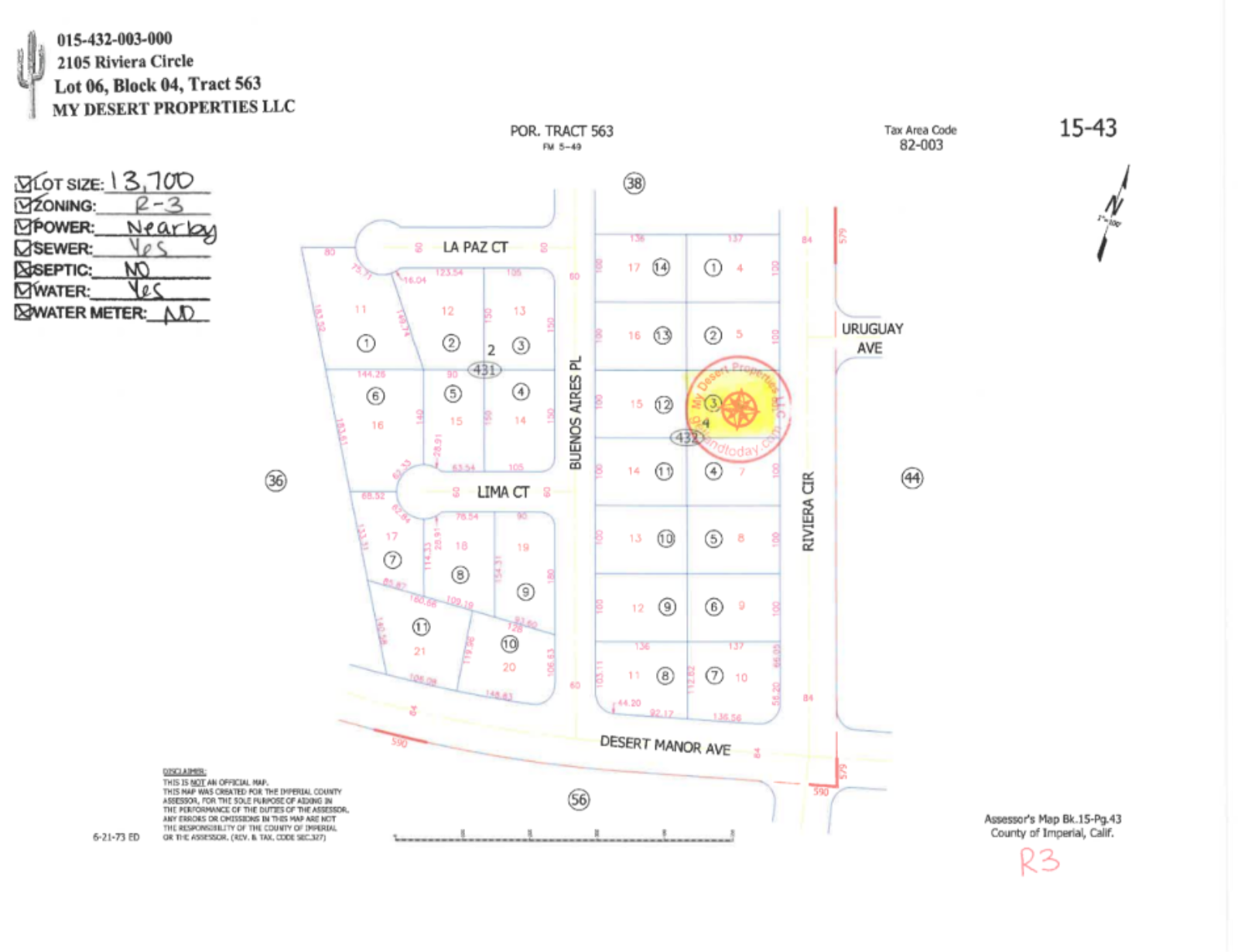 RESIDENTIAL LOT VERY CLOSE TO THE HIGHWAY!! LOW MONTHLY PAYMENTS OF $275.00  2105 Riviera Cir., Salton City, CA 92275  APN: 015-432-003-000 - Get Land Today