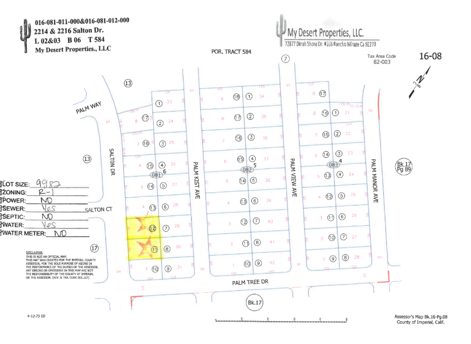 COMBO LOTS LOCATED IN A TRANQUIL AREA WITH AMAZING SCENERY!! LOW MONTHLY PAYMENTS OF $355.00  2214 & 2216 Salton Dr., Salton City, CA 92275 APN: 016-081-012-000 & 016-081-011-000 - Get Land Today