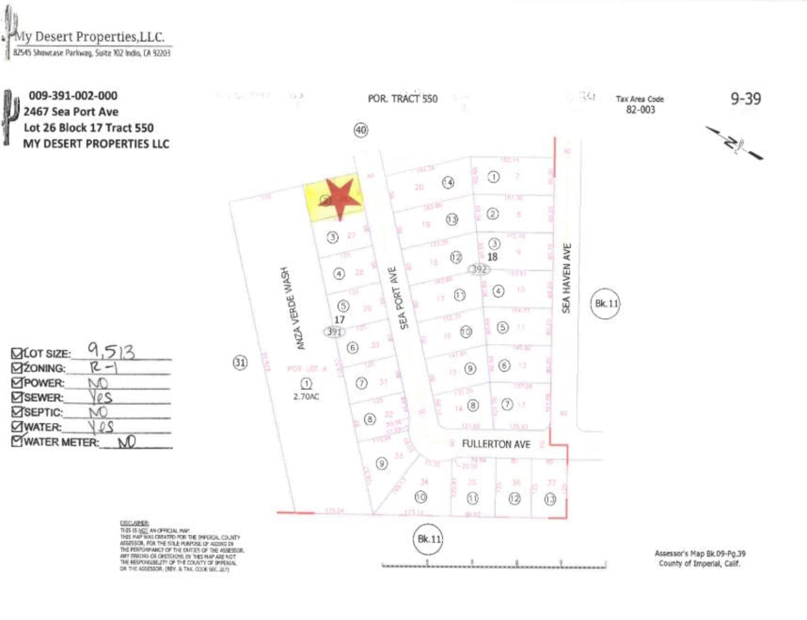 GREAT RESIDENTIAL LOT NEAR MAIN STREET!! LOW MONTHLY PAYMENTS OF $215.00   2467 Sea Port Ave., Salton City, CA 92275 APN: 009-391-002-000