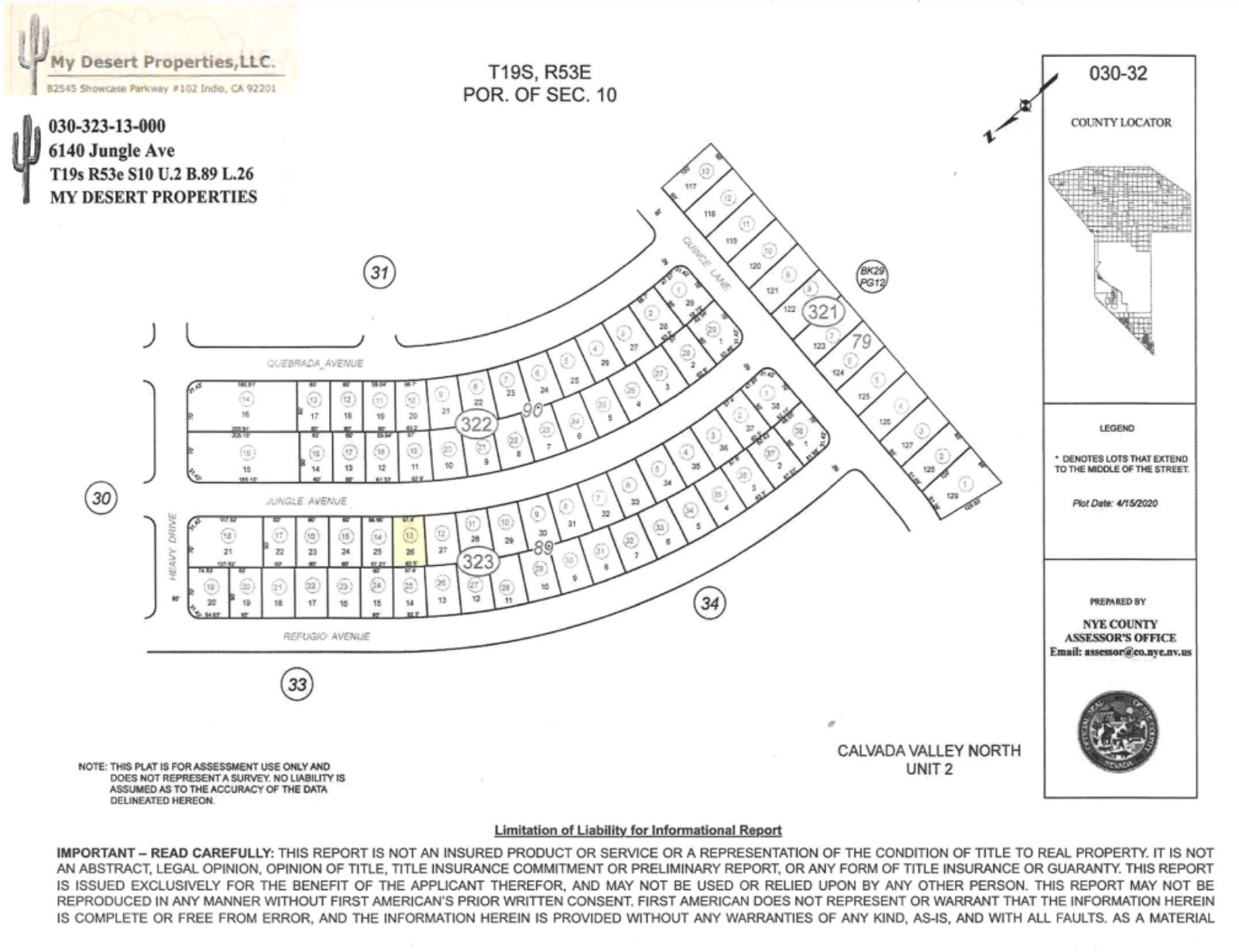 *NEW* NYE COUNTY, NEVADA RESIDENTIAL LOT!! LOW MONTHLY PAYMENTS OF $175.00  6140 Jungle Ave., Pahrump, NV 89060  APN: 030-323-13 - Get Land Today